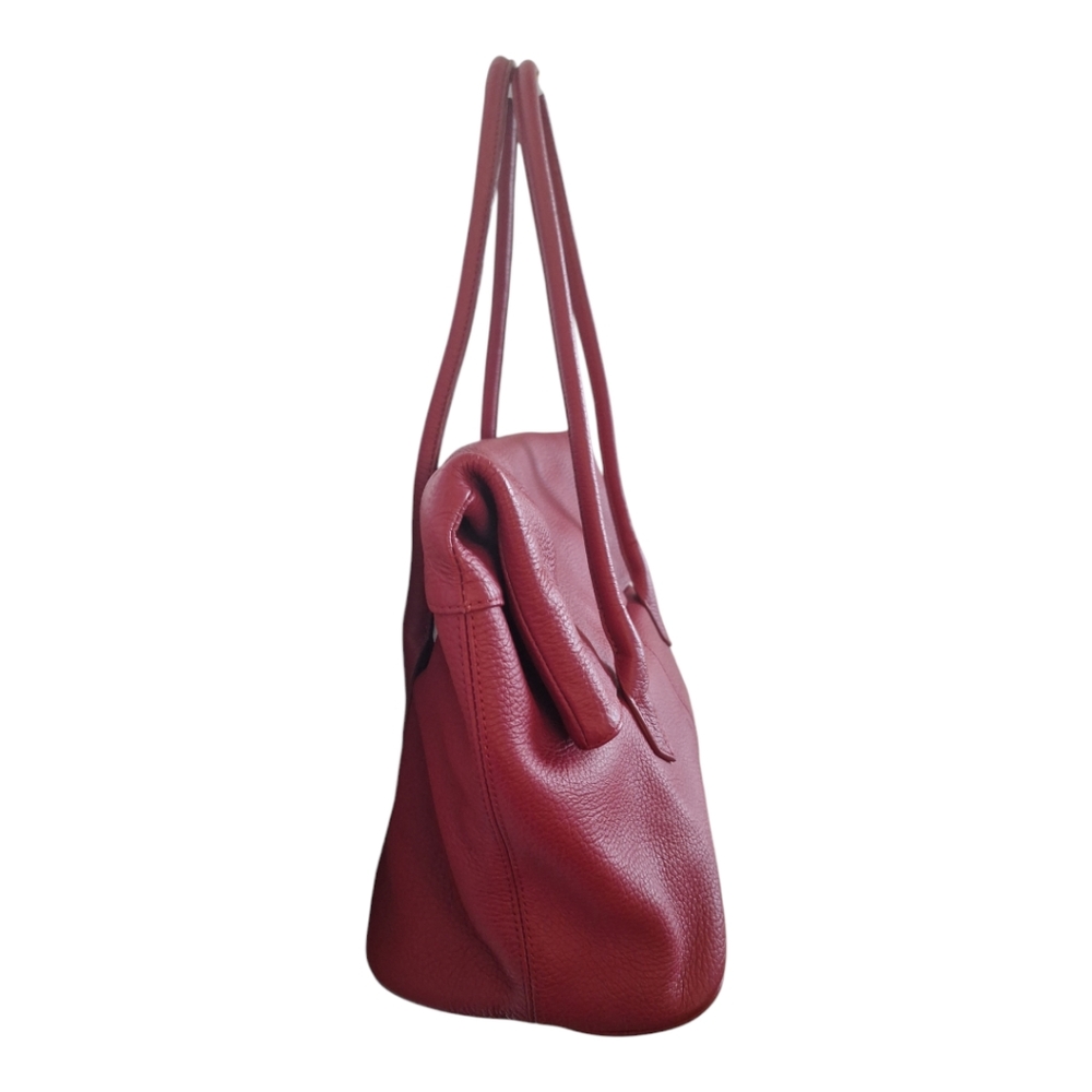 Barr Barr New York Red Pebbled Leather Hobo Foldover Bag EUC - Picture 9 of 17
